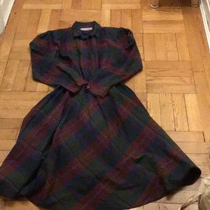 Plaid Full Skirt Long Sleeve Dress S/M
